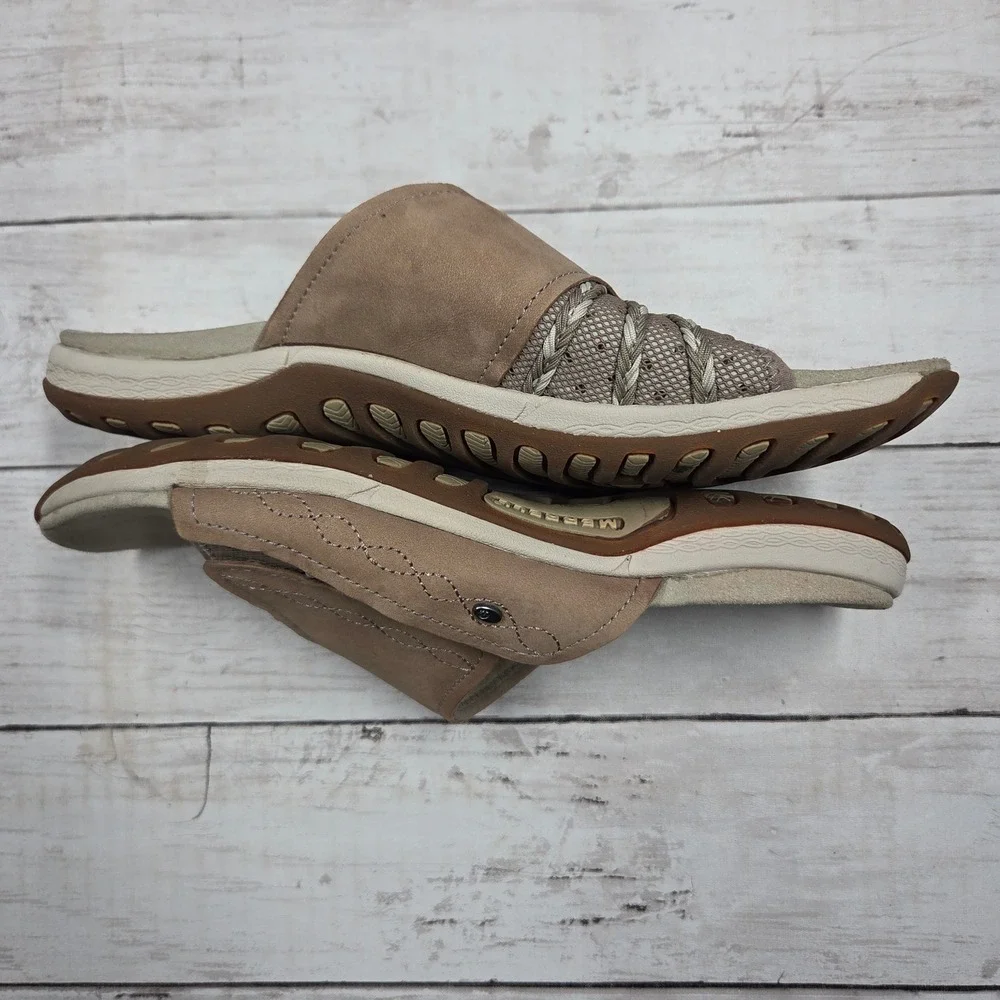 Merrell Lilyfern Aluminum Slide Sandals Womens 8 Tan Leather Mesh Braided S29